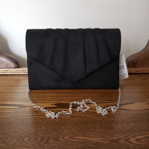 George Handbags - George Evening Bag Suede Pleated Clutch - Black
